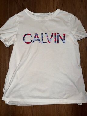 Calvin Klein White Tee with Red and Blue Logo